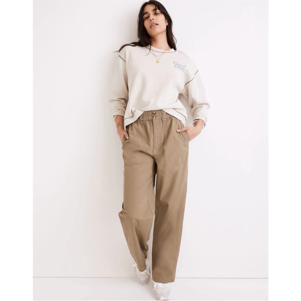 Madewell Cotton Ripstop Pull-On Straight Cargo Pants in Distant Surplus Green- M